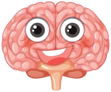 Mutlu bir beynin anatomisini tasvir eden neşeli bir karikatür.