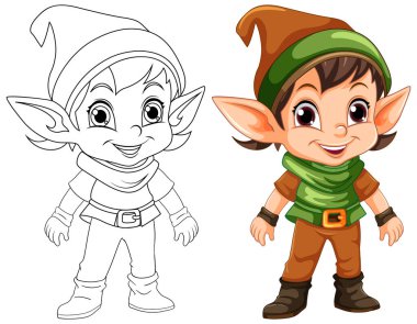 Renklendirme için Şirin Elf Çizgi Karakteri