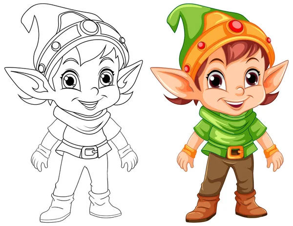 stock vector Cute Elf Cartoon Character Outline for Colouring illustration