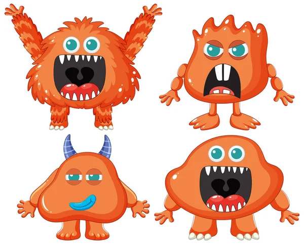 Eine Reihe Entzückender Vektorillustrationen Mit Orangefarbenen Alien Monstern — Stockvektor