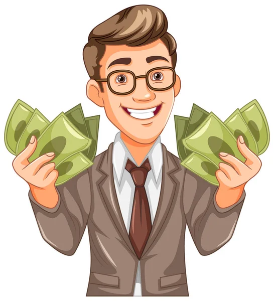 Elinde para illüstrasyonu tutan genç iş adamı.