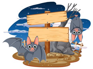 Çalı gibi bir gece sahnesinde yarasaların vektör çizimi