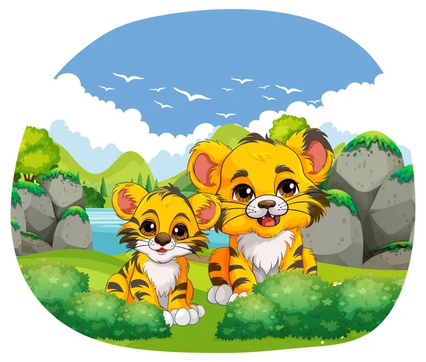 Tigres Bebê Ilustração Estilo Dos Desenhos Animados — Vetor de Stock