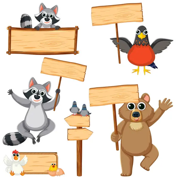 Group Adorable Animals Showcasing Creativity Signboard Banner — Stock Vector