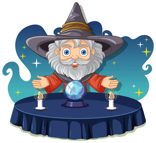 Wizard Magic Spell Cartoon Illustration — Stock Vector