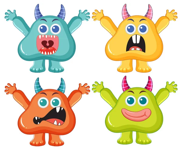 Een Verzameling Schattige Buitenaardse Monsters Verschillende Levendige Kleuren — Stockvector