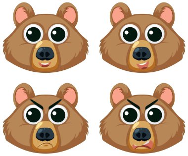 Sevimli ve neşeli ayı kafası çizimleri koleksiyonu.