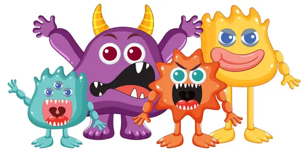 Skupina Roztomilých Mimozemských Monster Přátel Různých Barvách — Stockový vektor
