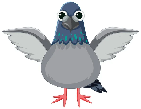 Αξιολάτρευτο Πουλί Περιστεριού Στέκεται Φτερά Απλωμένα Μια Απεικόνιση Κινουμένων Σχεδίων — Διανυσματικό Αρχείο