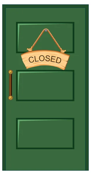 带有关闭标志的带有插图的老式绿色门 — 图库矢量图片