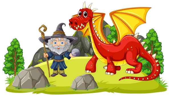 Wizard Dragon Cartoon Style Illustration — Stock Vector