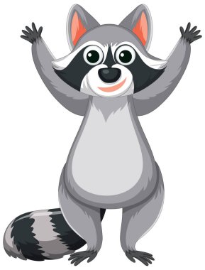 Vektör karikatür tarzında iki elini de sallayan sevimli bir rakun karakteri.
