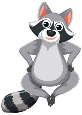 Beyaz bir arka planda izole edilmiş sevimli ve hayat dolu bir rakun çizgi film karakteri.