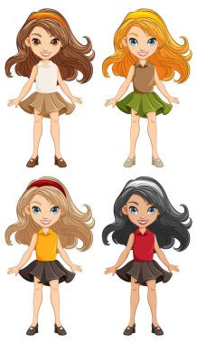 Çarpıcı kadın çizgi film karakterlerinin vektör çizimleri