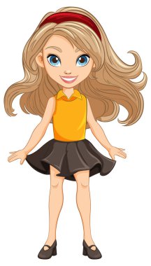 Mini etek giyen çekici bir kadın çizgi film karakteri.