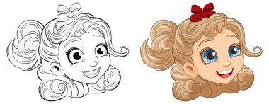 Neşeli bir karikatür kızı kafası ile boyama için bir taslak