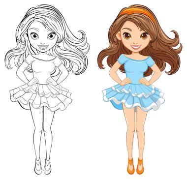 Mini etekli çarpıcı bir kadının vektör çizimi.