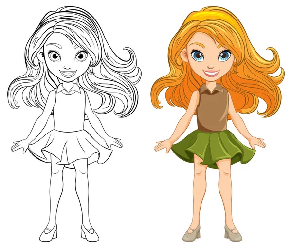 Personagem Desenho Animado Deslumbrante Usando Vestido Mini Saia — Vetor de Stock