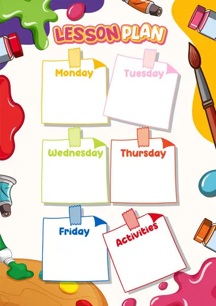 Tisknutelný Týdenní Učební Plán Barevným Uměleckým Motivem — Stockový vektor