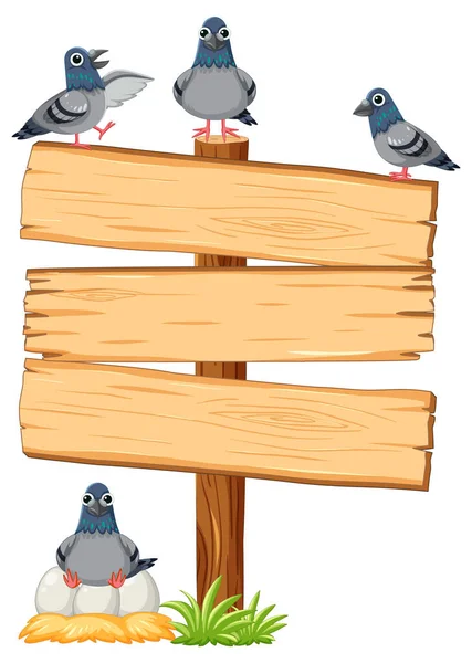 自然な環境で看板の近くに立っている鳩のベクトル漫画イラスト — ストックベクタ