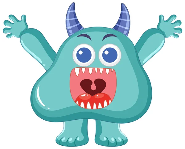Playful Blue Monster Horn Cartoon Illustration Style — Stock Vector
