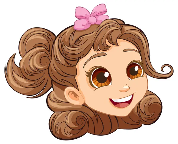 Fille Gaie Avec Ruban Cheveux Dans Une Illustration Dessin Animé — Image vectorielle
