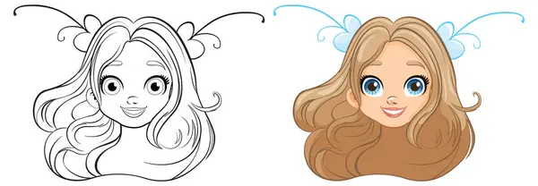 大きな目と着色された髪を持つ女性の素晴らしいイラスト — ストックベクタ