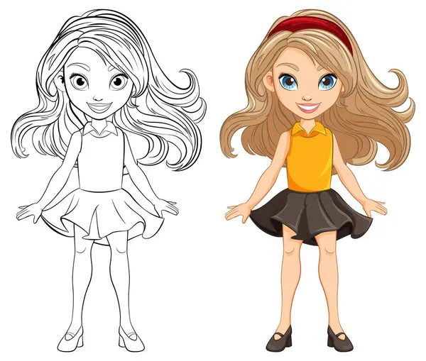 Impresionante Personaje Dibujos Animados Con Mini Vestido Falda — Vector de stock