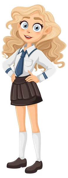 Superbe Personnage Féminin Avec Gros Yeux Longs Cheveux Blonds Dans — Image vectorielle