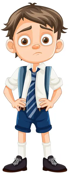 Vector Cartoon Illustration Bored Boy Student School Uniform — Stock Vector