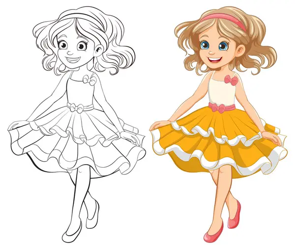 Ένα Διάνυσμα Εικονογράφηση Κινουμένων Σχεδίων Ενός Κοριτσιού Ένα Φόρεμα Πριγκίπισσα — Διανυσματικό Αρχείο
