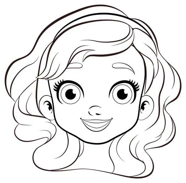 ベクターイラストスタイルで描かれたシンプルなアウトラインを持つ陽気な漫画少女 — ストックベクタ