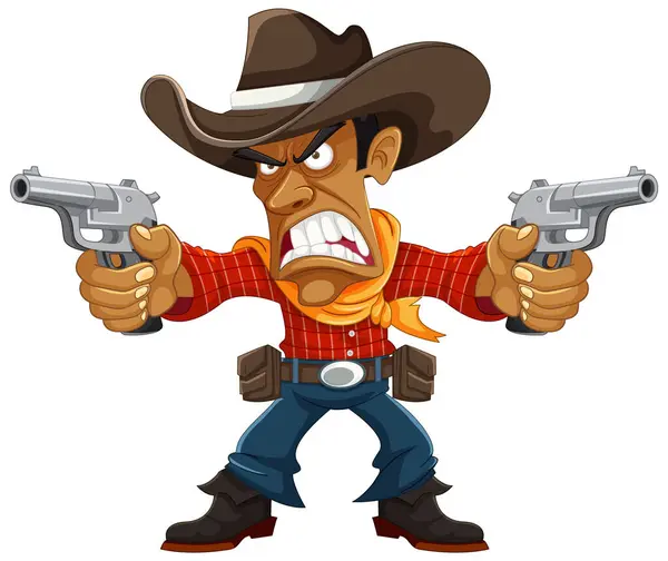 Ein Wütender Cowboy Mit Einer Waffe Einer Vektor Karikatur — Stockvektor