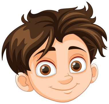 Kahverengi saçlı, kahverengi gözlü neşeli bir çocuk.