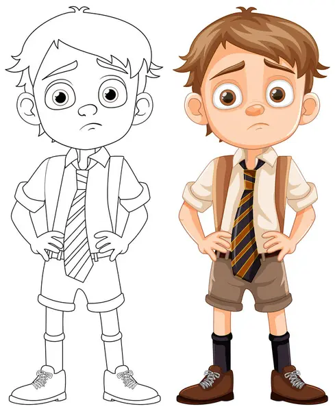 Nudný Chlapec Student Školní Uniformě Kresleným Charakterem Stylu — Stockový vektor