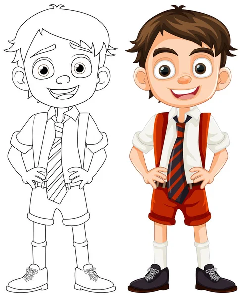 一个穿着校服的男生快乐的卡通人物 — 图库矢量图片