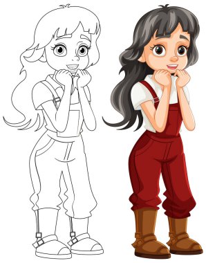 Utangaç bir çiftçi kızı içeren boyama sayfaları için güzel bir taslak.