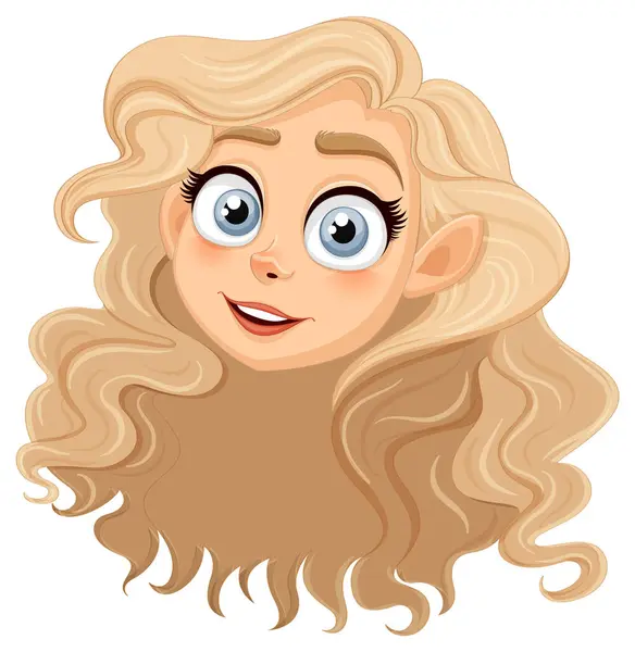 ロングブロンドの髪と大きな表情豊かな目を持つ十代の少女の素晴らしい漫画のイラスト — ストックベクタ