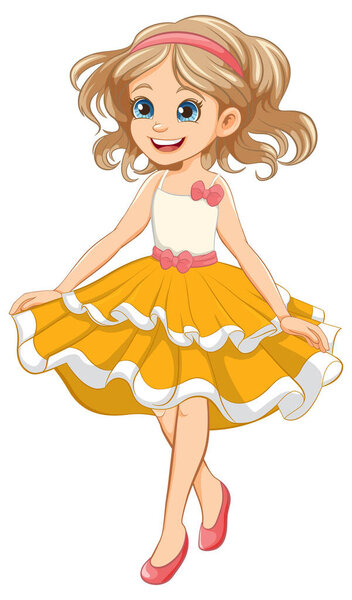 A vector illustration of a girl cartoon character dressed as a princess for a party