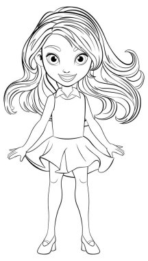 Güzel bir kadın mini bir elbiseyle ayakta ve gülümsüyor.