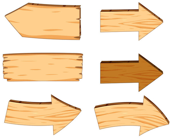 Красочная векторная иллюстрация в стиле мультфильма с коллекцией баннеров с деревянными вывесками