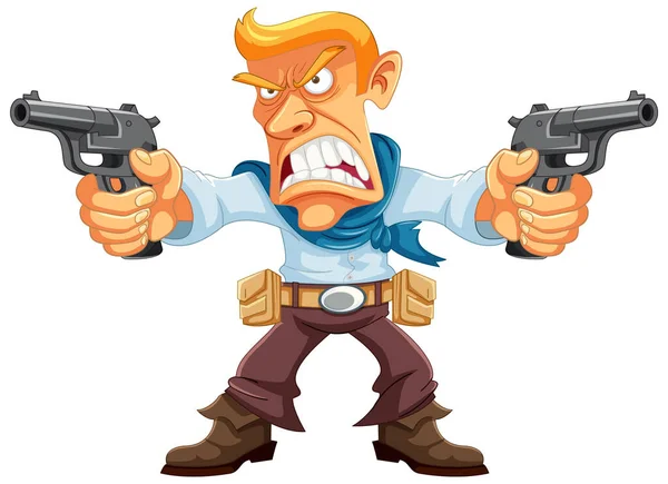 Ein Wütender Cowboy Mit Einer Waffe Einer Zeichentrickfigur — Stockvektor