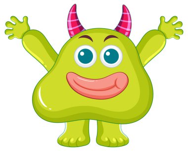 Boynuzlu yeşil uzaylı canavarların sevimli ve eğlenceli bir çizimi.