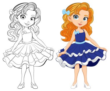 Kokteyl partisi elbisesi giymiş şık bir kadının vektör çizimi