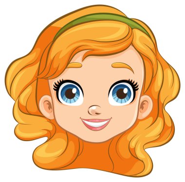 Neşeli bir çizgi film karakteri ve gülümseyen bir kız yüzü.