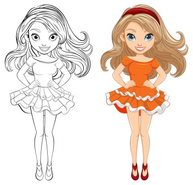 Mini etek giyen şık bir çizgi film karakteri.