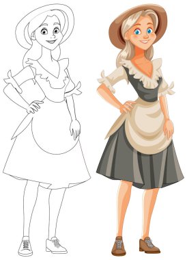 Çizgi filmdeki gibi gülümseyen güzel bir kadın.