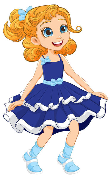 A joyful female cartoon character dancing with happiness in a vector illustration