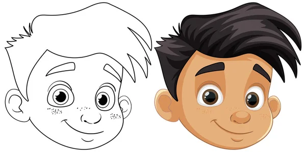 Веселый Привлекательный Мальчик Черными Волосами Карими Глазами — стоковый вектор