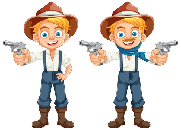 Zeichentrickfigur Eines Jungen Cowboys Der Als Bauer Verkleidet Ist Und — Stockvektor